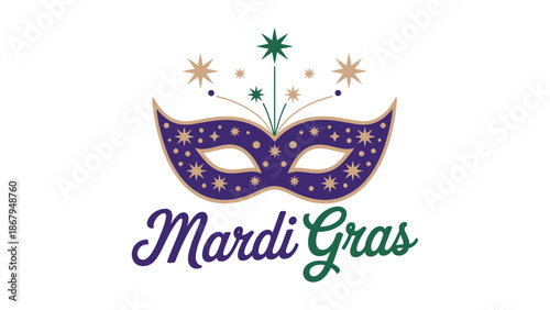 Mardi Gras festive mask illustration with stars and decorative elements celebrating carnival tradition, parade party culture and holiday celebration vector design