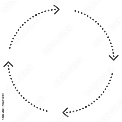 4つで円形になるシンプルな破線の矢印　モノクロ