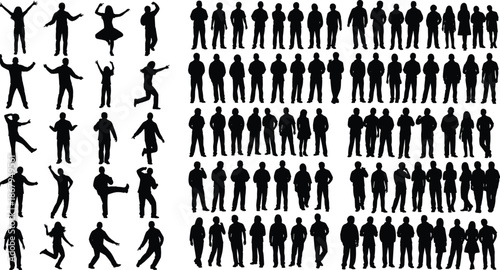 Large Collection of People Silhouettes in Various Poses and Actions Isolated on White Background for Minimalist Graphic Design and Vector Art