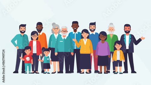 Diverse group of people standing together in a line.