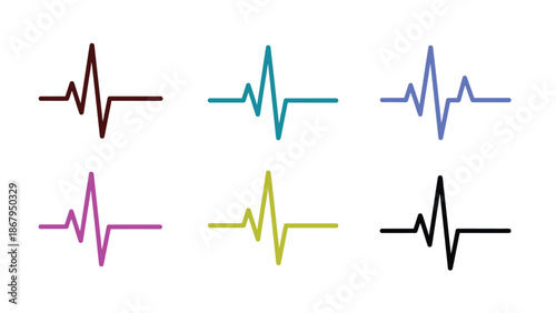 Set of diverse ECG heartbeat line graphs