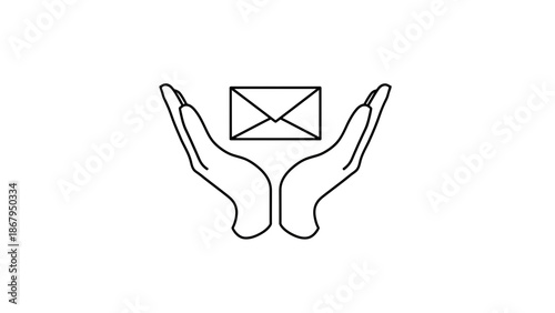 Hands cradling an envelope in a minimalist line art style