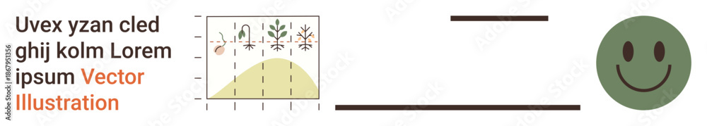 Fototapeta premium Education, infographics, statistics, positivity, data visualization, analysis. Minimalist data chart, happy face placeholder Latin text. Education and infographics topics prominently featured