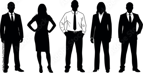 Professional business team silhouettes set with diverse men and women in formal suits for corporate leadership teamwork human resources and office staff concepts