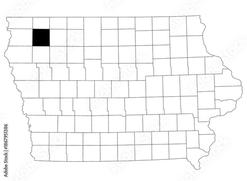 Schilderij op canvas Map of o'brien county in Iowa state on white background