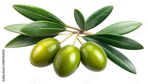 Wallpaper Mural Close-up of green olives on a branch with leaves against white Torontodigital.ca