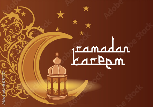 ramadan kareem greeting card. lantern moon template background
