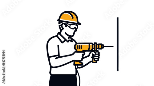 Man in hard hat drilling into wall with power drill
