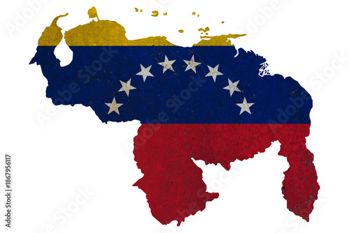 Mapa de Venezuela con la bandera nacional simbolizando la crisis política actual
