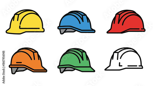 Colorful hard hats in construction industry safety