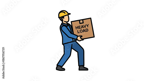 Man in blue overalls carrying a heavy load box with both hands carefully