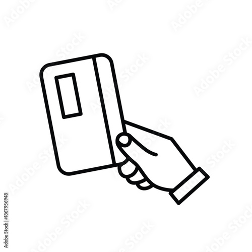 Payment icon. Hand paying using a credit card. Economic, business, accounting. outline design style