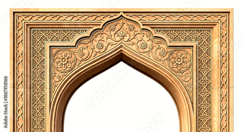 Decorated archway with orange marigold garlands and traditional lanterns on either side isolated on a transparent background