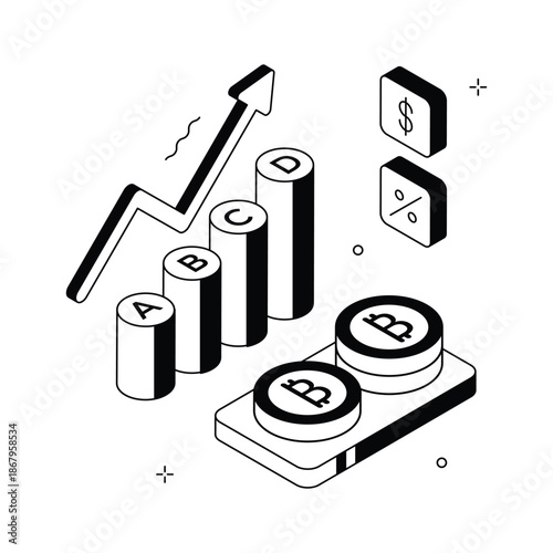 Visually appealing isometric illustration of bitcoin profit