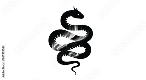 Mysterious black dragon tattoo design on white background