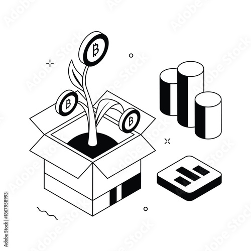 Visually engaging isometric illustration of bitcoin growth