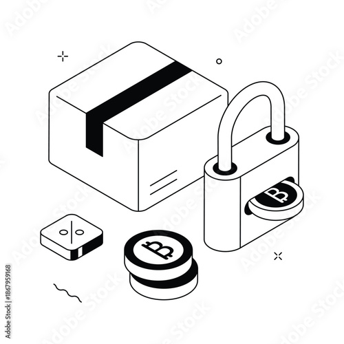 Isometric illustration representing crypto lock, easy to edit