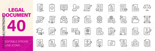 Legal documents icon set. Editable line icons. Vector illustration.