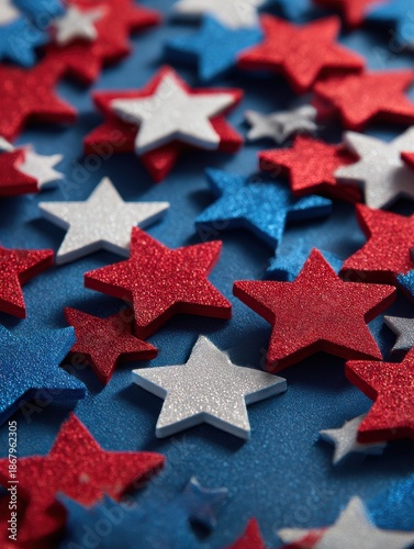 Red White Blue Glitter Stars Patriotic Background Celebration Holiday Sparkle