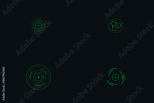 Green Military Tactical Biometric HUD Set. Access Granted and Night Vision Target Interface Elements