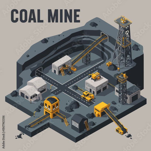 Isometric Coal Mine Model with Machinery.