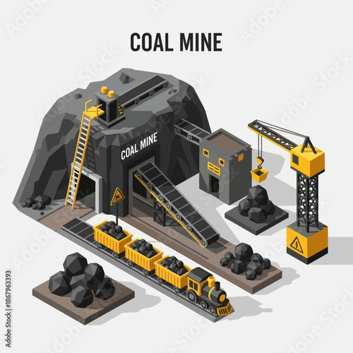 Coal Mine Model with Trains and Machinery.