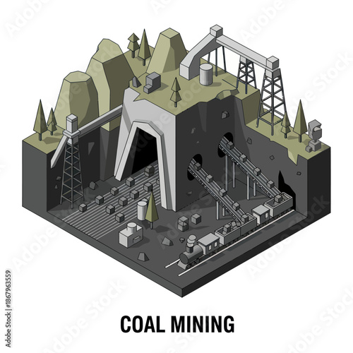 Coal Mining Operation 3D Illustration Model.