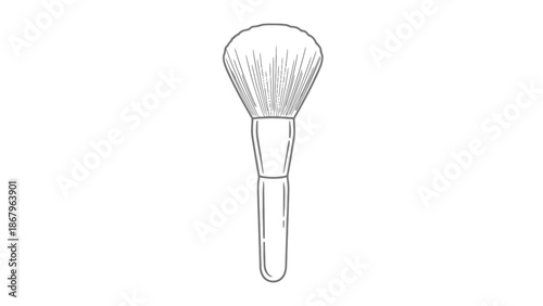 Cosmetic Powder Brush Line Art for Beauty and Makeup Applications