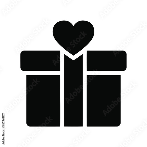 Black gift box with heart shape on white background