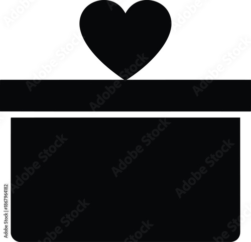 Black gift box with heart symbol on white background