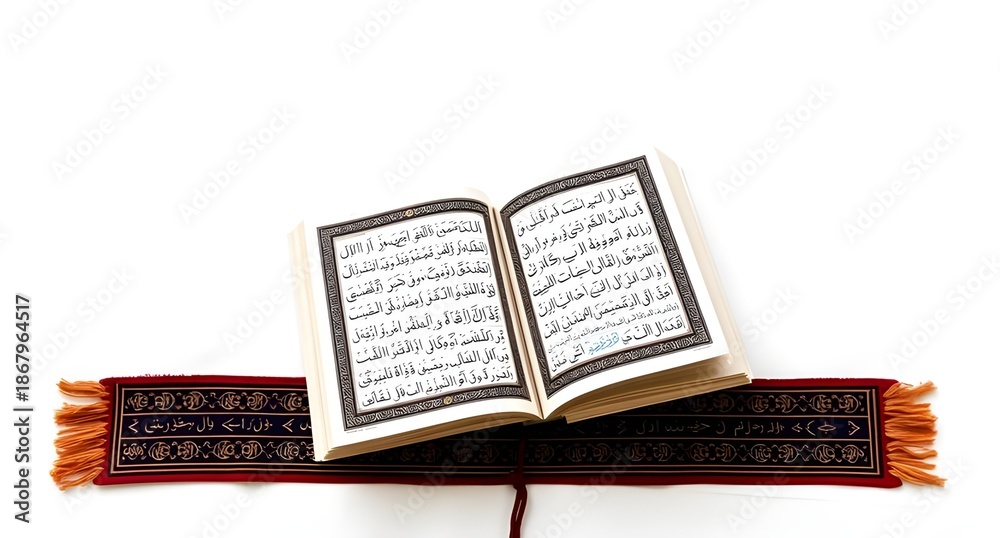 Obraz premium holy Quran isolated on white background, ramadan concept, minimalist and elegant background