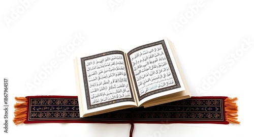 holy Quran isolated on white background, ramadan concept, minimalist and elegant background