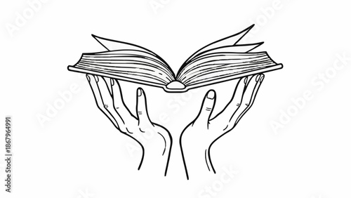 Hands holding an open book with pages fluttering in a gentle gesture