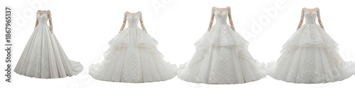 Fotografie Elegant White Wedding Dress Collection on Mannequin Isolated on White Background