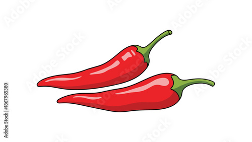 An illustration of two vibrant red chili peppers, representing spicy food, hot flavor, and common culinary seasoning ingredients.