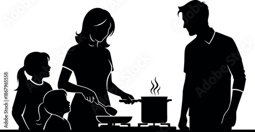 Happy Mother's Day and a family cooking together in the kitchen with a warm and cozy atmosphere