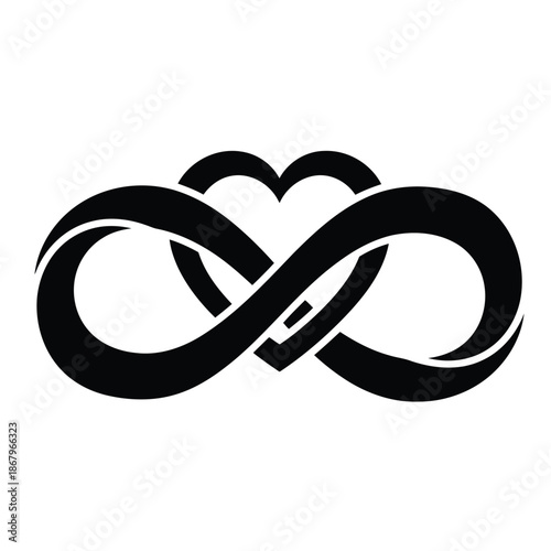 Black infinity symbol intertwined with heart shape