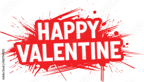Happy Valentine Text on White Background with Red Brush Strokes
