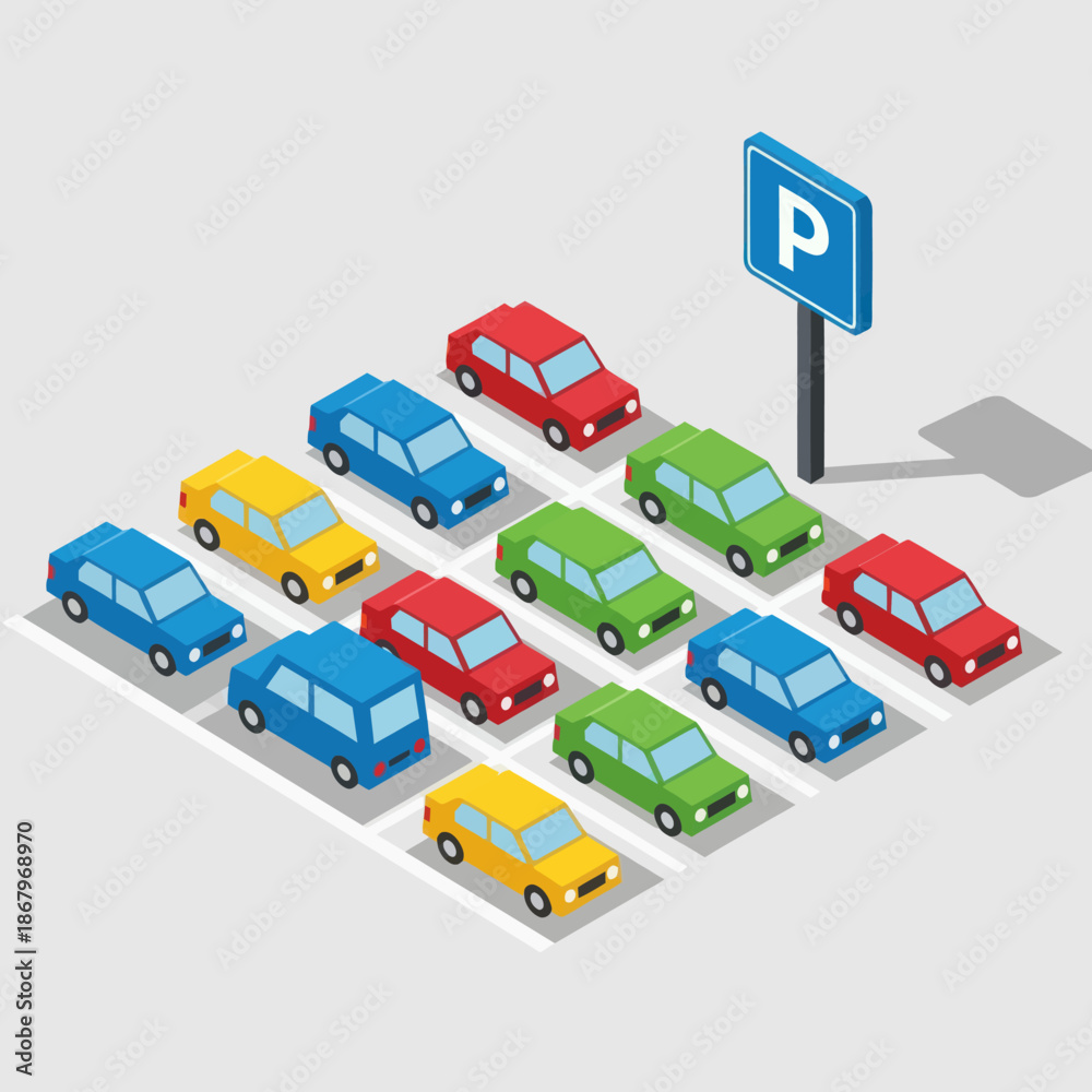 Fototapeta premium Colorful Cars Parked in Parking Lot.