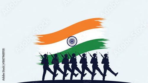 Indian Soldiers Marching with National Flag