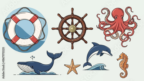 Nautical Marine Life and Objects Collection.