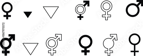 Gender Symbols And Arrows In Black And White Line Art And Solid Fill Keywords: gender, symbol, male, female, man, woman, sex
