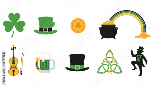 Set of st patricks day symbols and icons for celebration