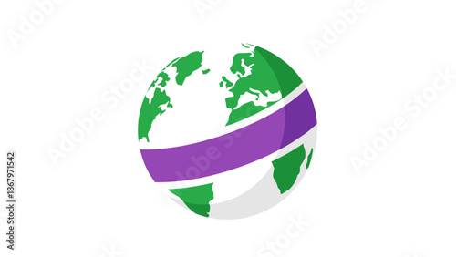 Global globe illustration with purple band representing worldwide connectivity