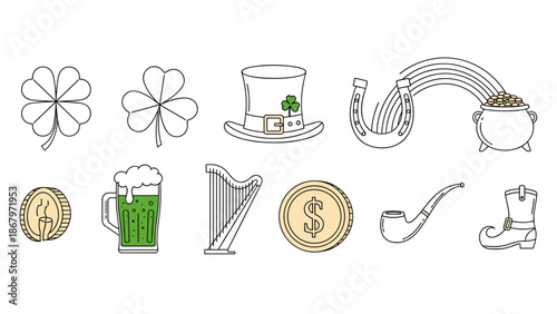 Collection of handdrawn icons including flower coffee beer and more