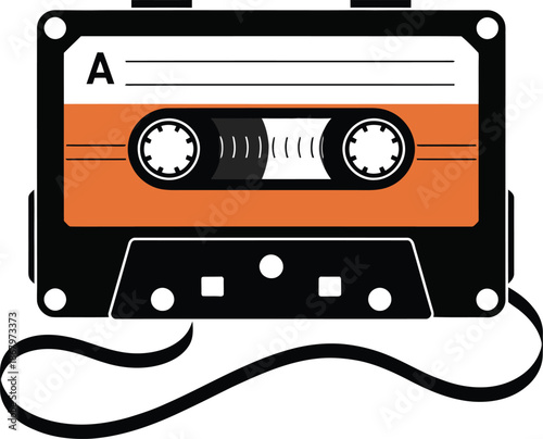 Orange and black cassette tape with black cord retro