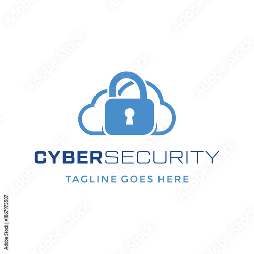 modern blue cloud with padlock for cybersecurity data protection or privacy cloud computing environment logo design