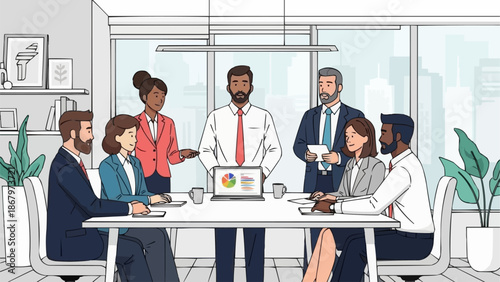 Diverse business team meeting in a modern office conference room.