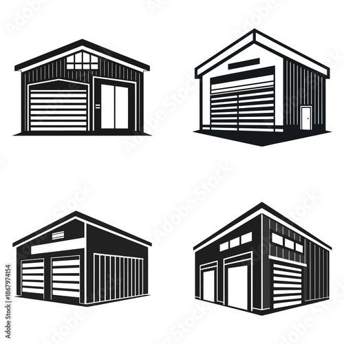 Collection of Industrial Warehouse and Garage Buildings Icons