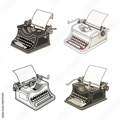 Collection of Isometric Vintage Typewriters